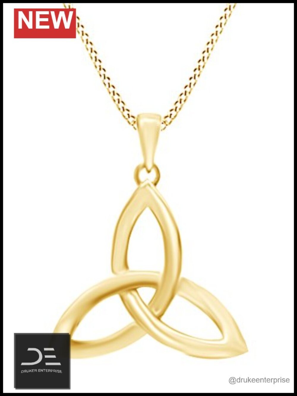 Celtic Trinity Knot Pendant Necklace 925 Sterling Silver Yellow Gold Plated
